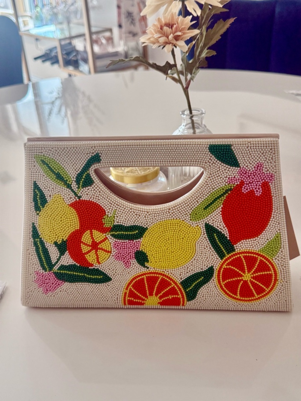 Beaded Citrus Wristlet Clutch - Yellow, Red & Green